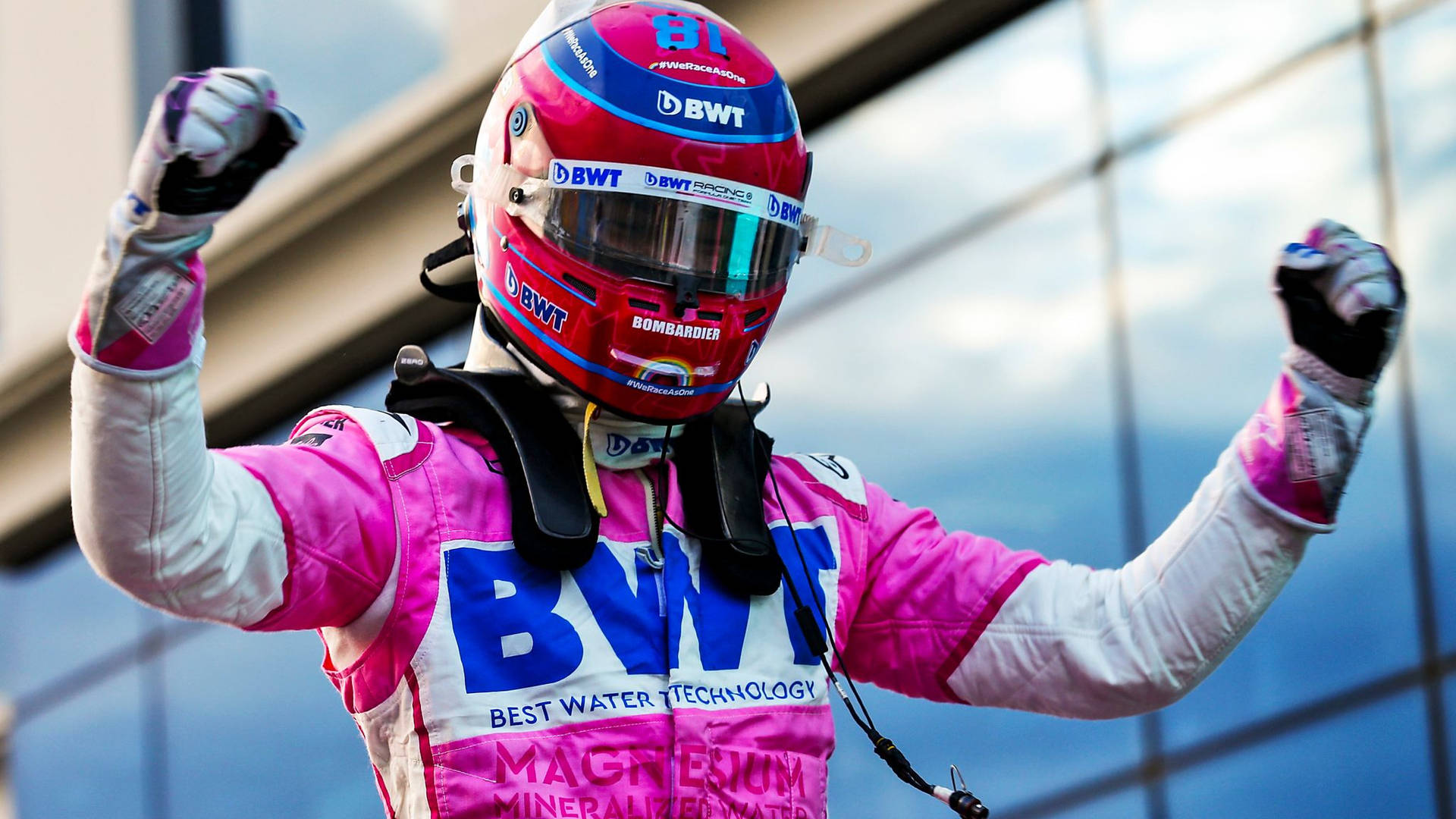 Lance Stroll Fists Up Background