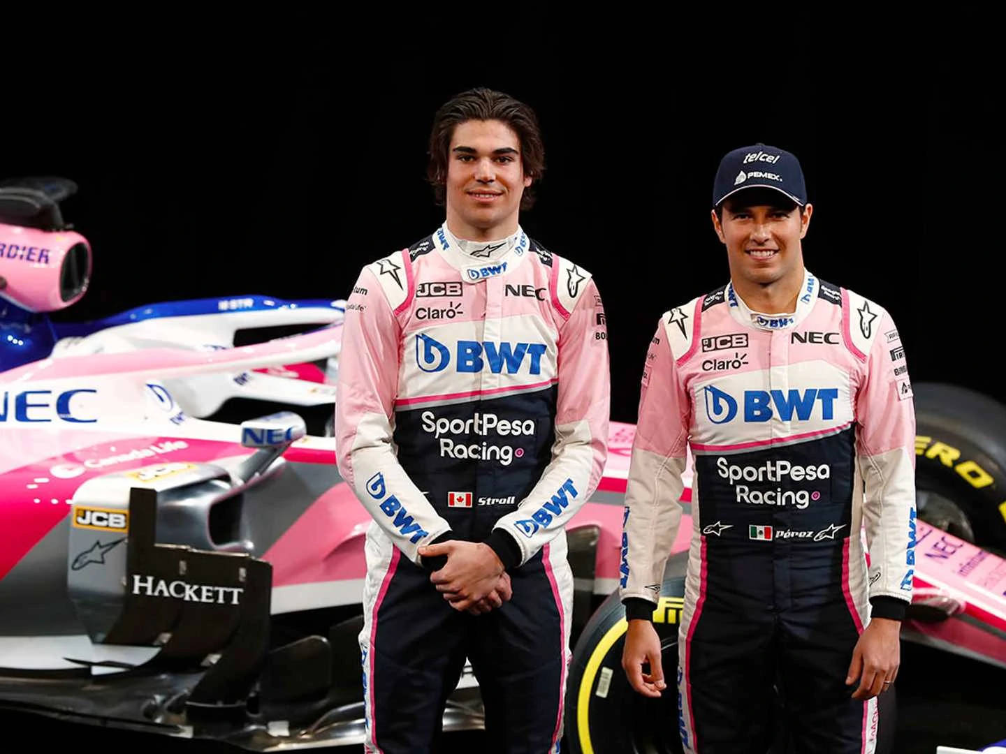 Lance Stroll With Checo Perez Background