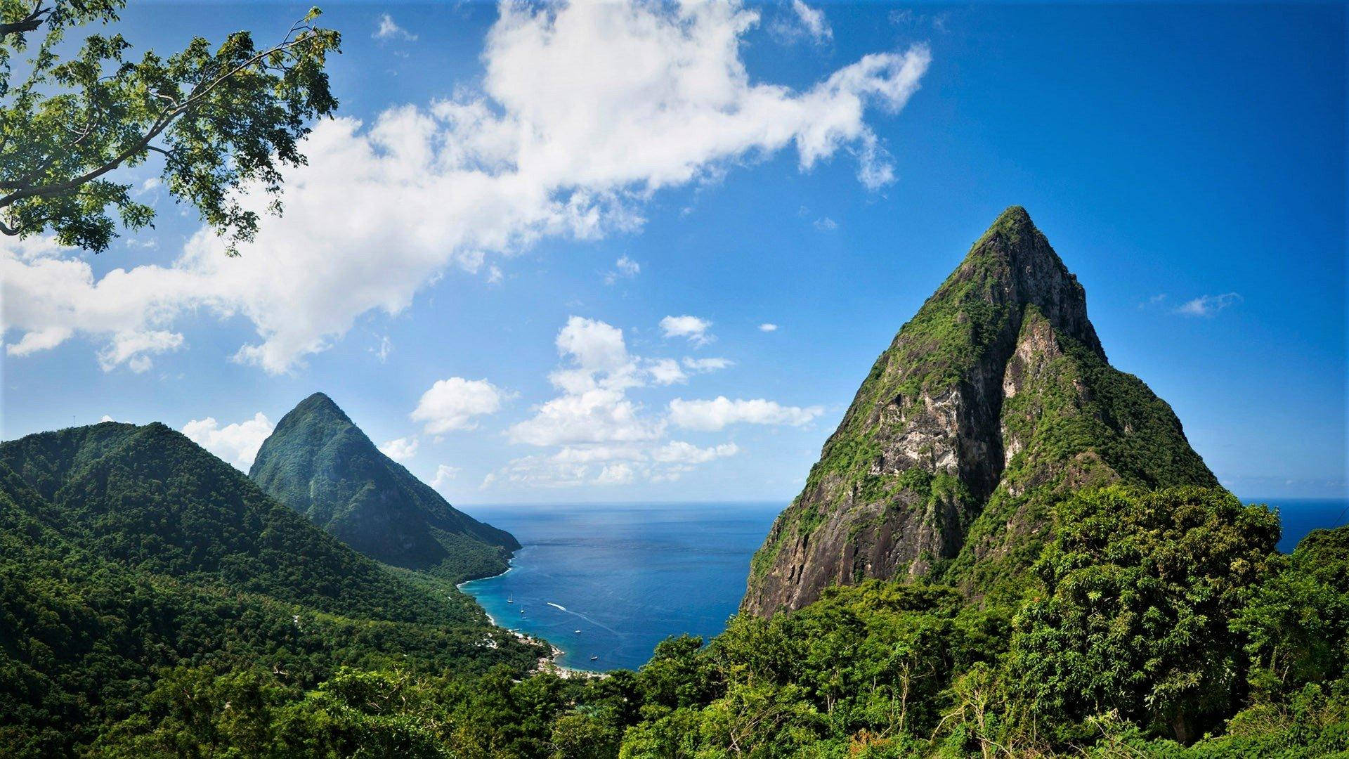 Land, Sea, And Sky Of St Lucia Background