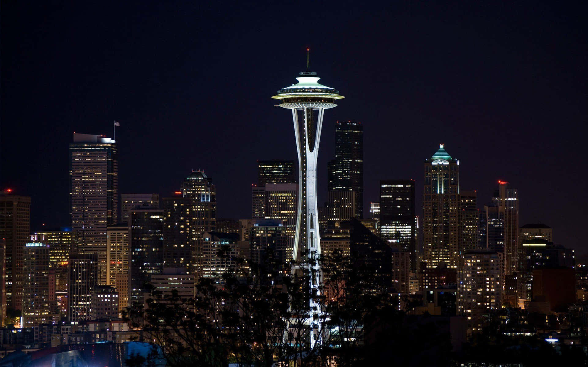 Landmarks Of Seattle At Night Background