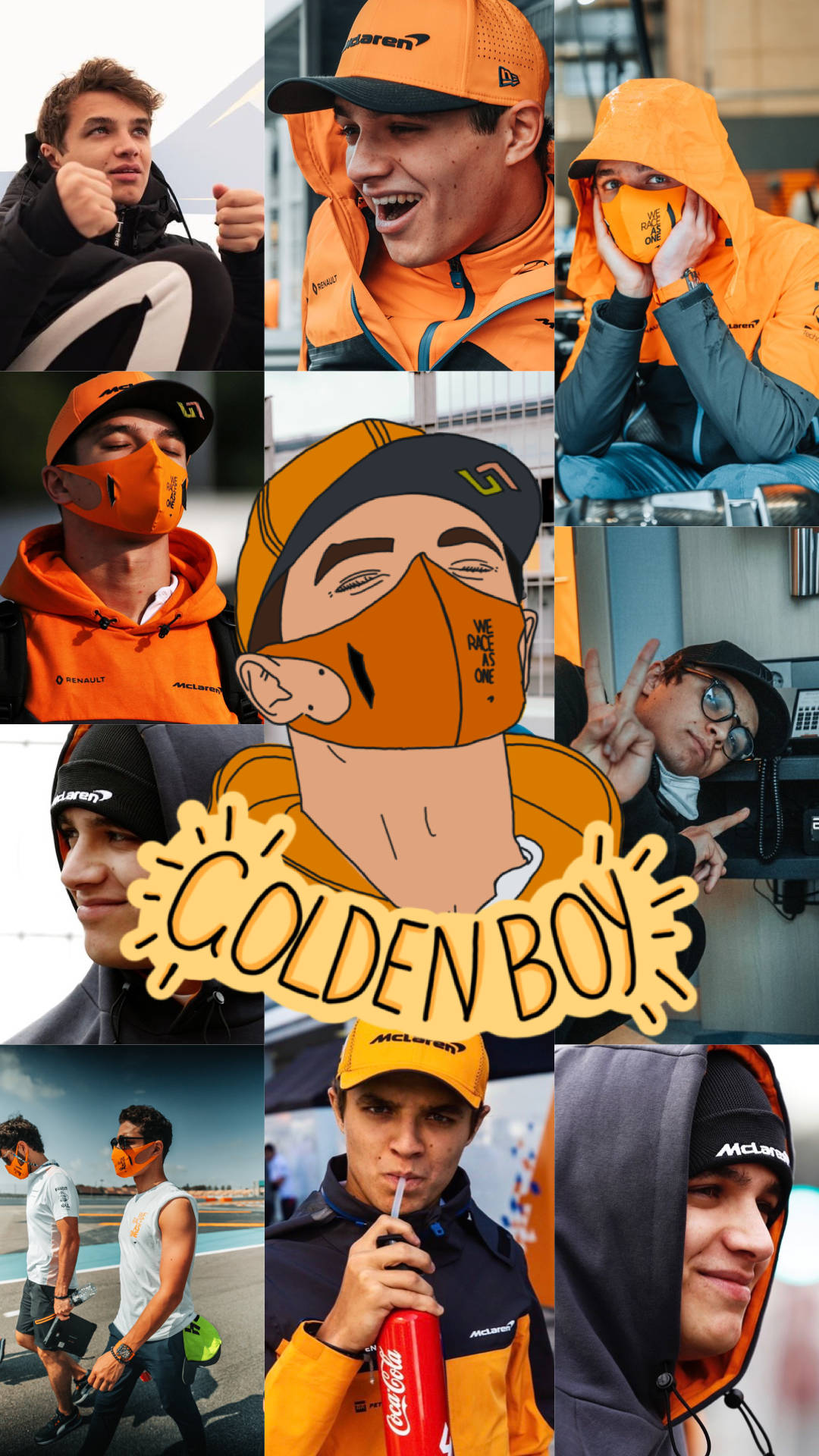 Lando Norris Golden Boy Collage Background