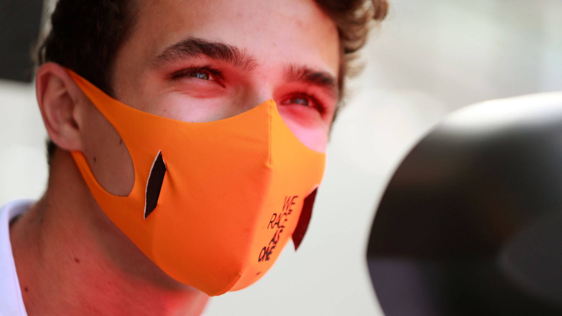 Lando Norris Orange Mask Background