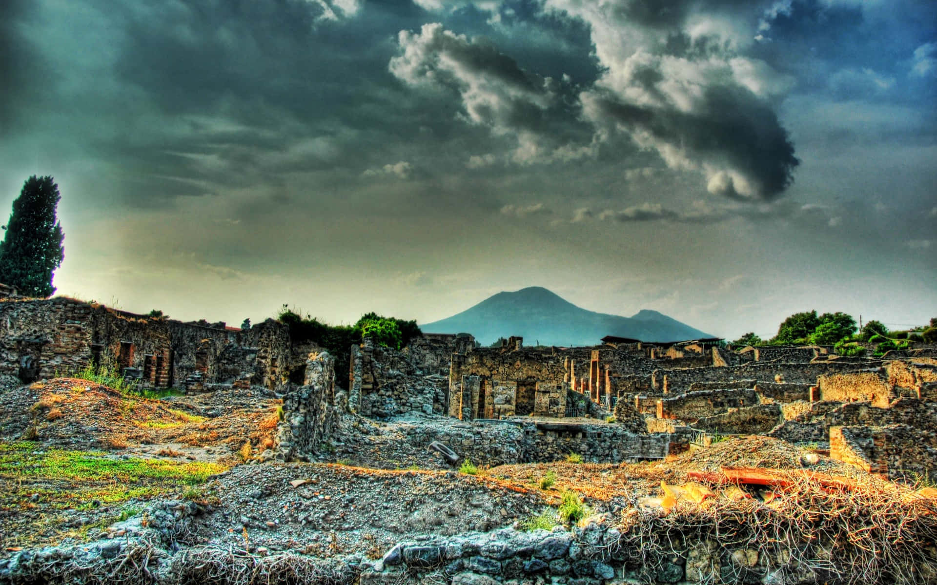 Landscape Ruins Mount Vesuvio Shot Background