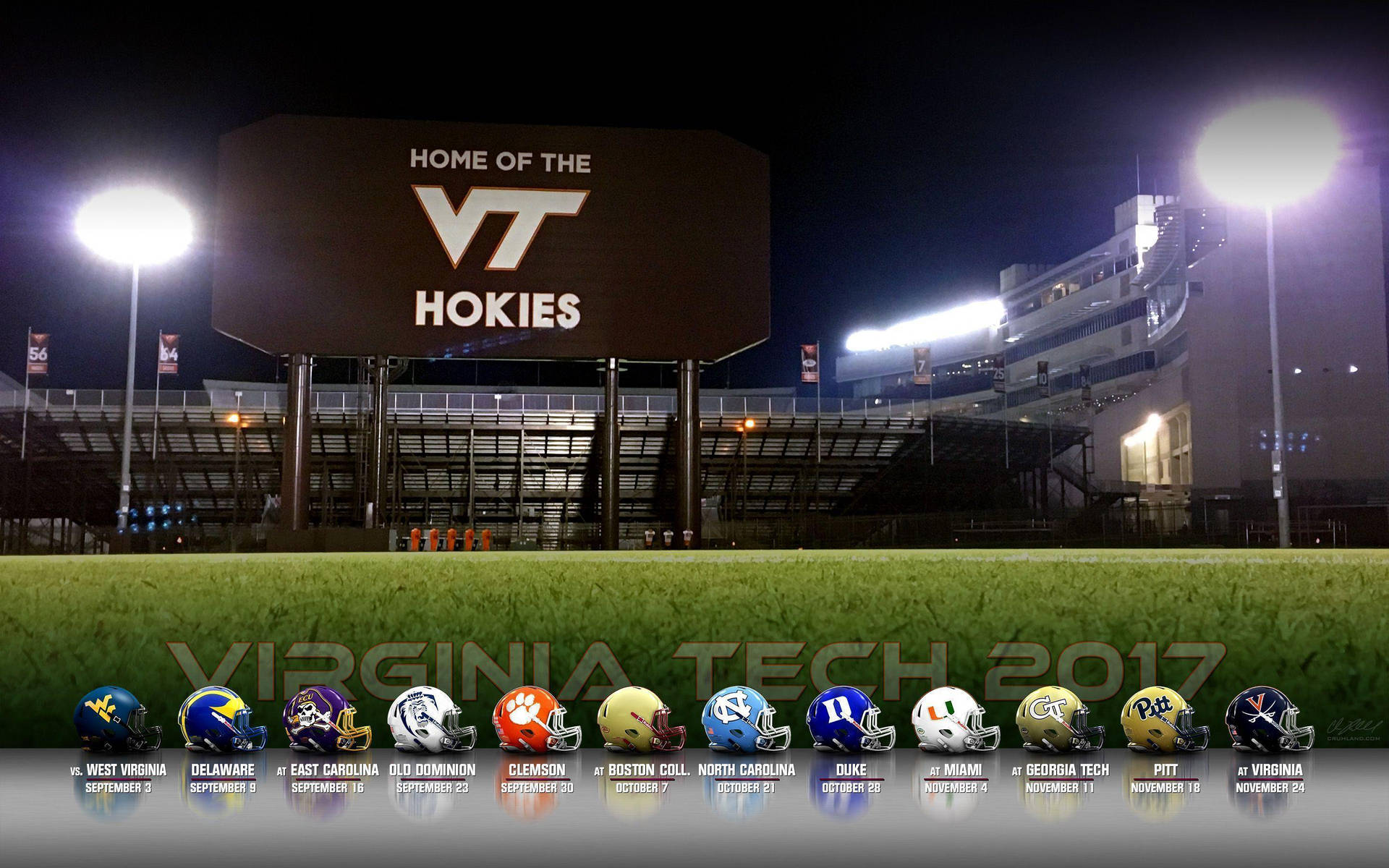 Lane Stadium Virginia Tech With Football Helmets Background