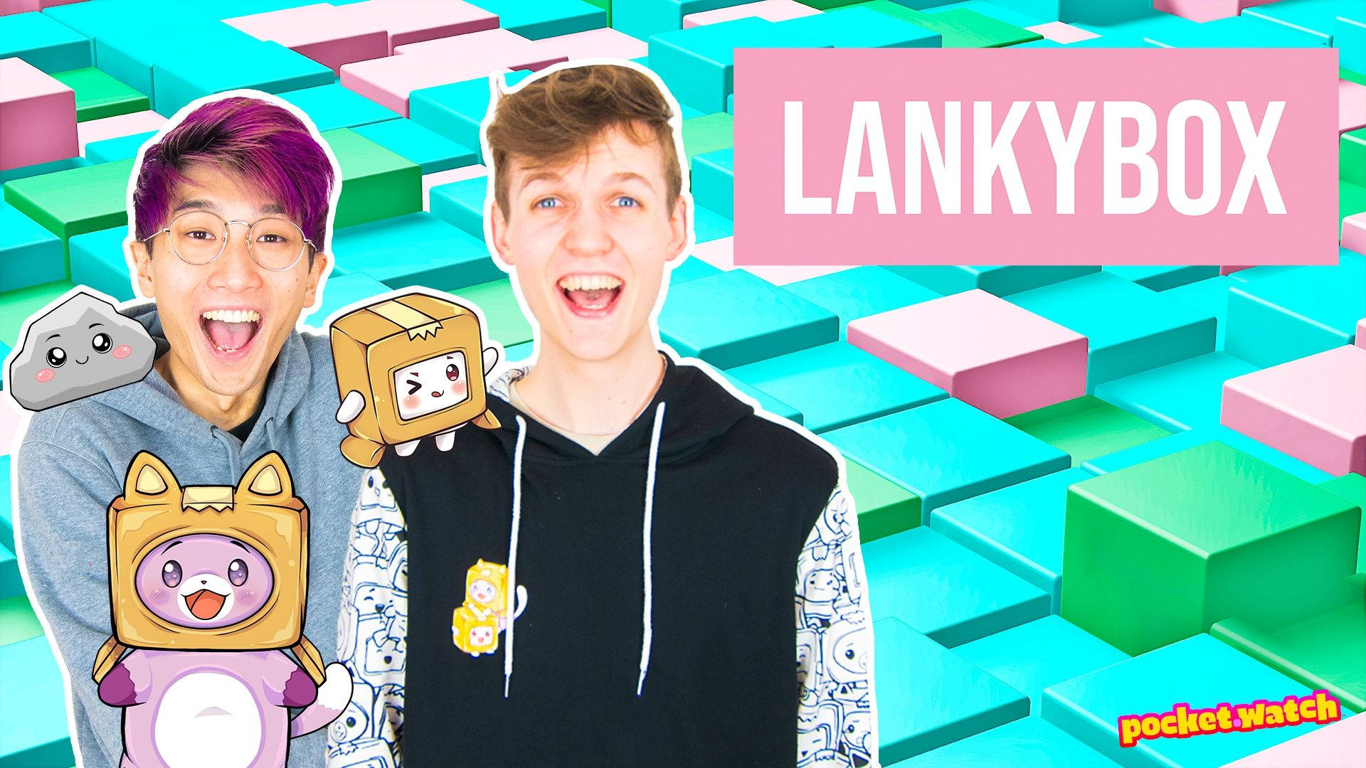 Lankybox Adam And Justin With Plushies Background
