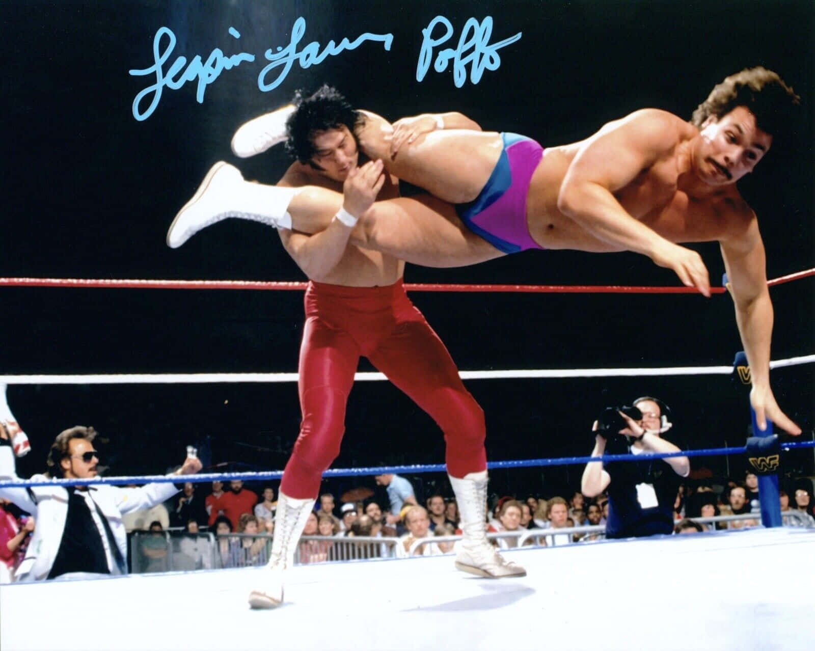 Lanny Poffo Taking Down Opponent Background