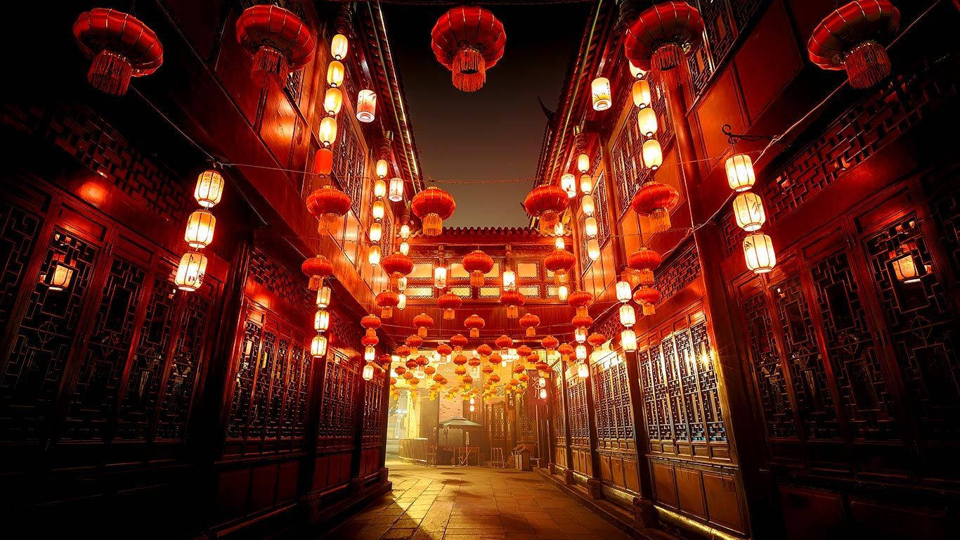 Lanterns At Jinli Street Chengdu Background