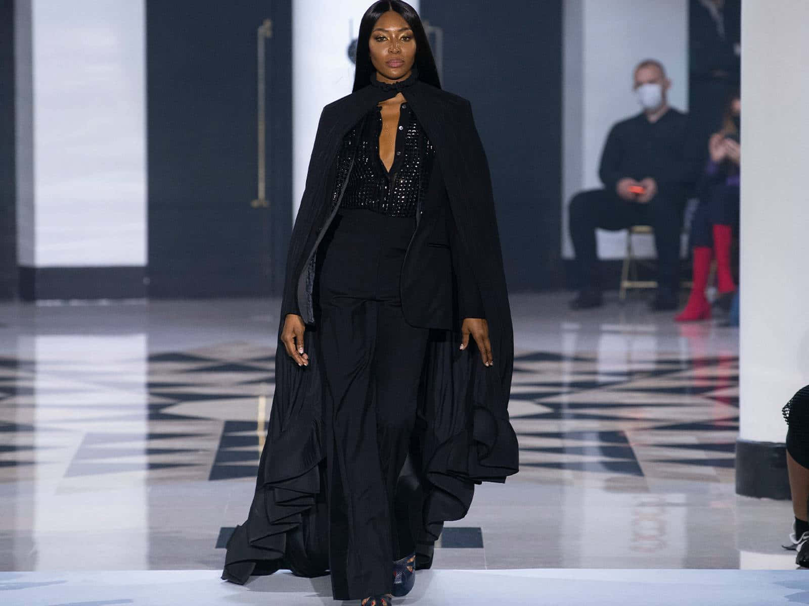 Lanvin Naomi Campbell In Black Jumpsuit Background