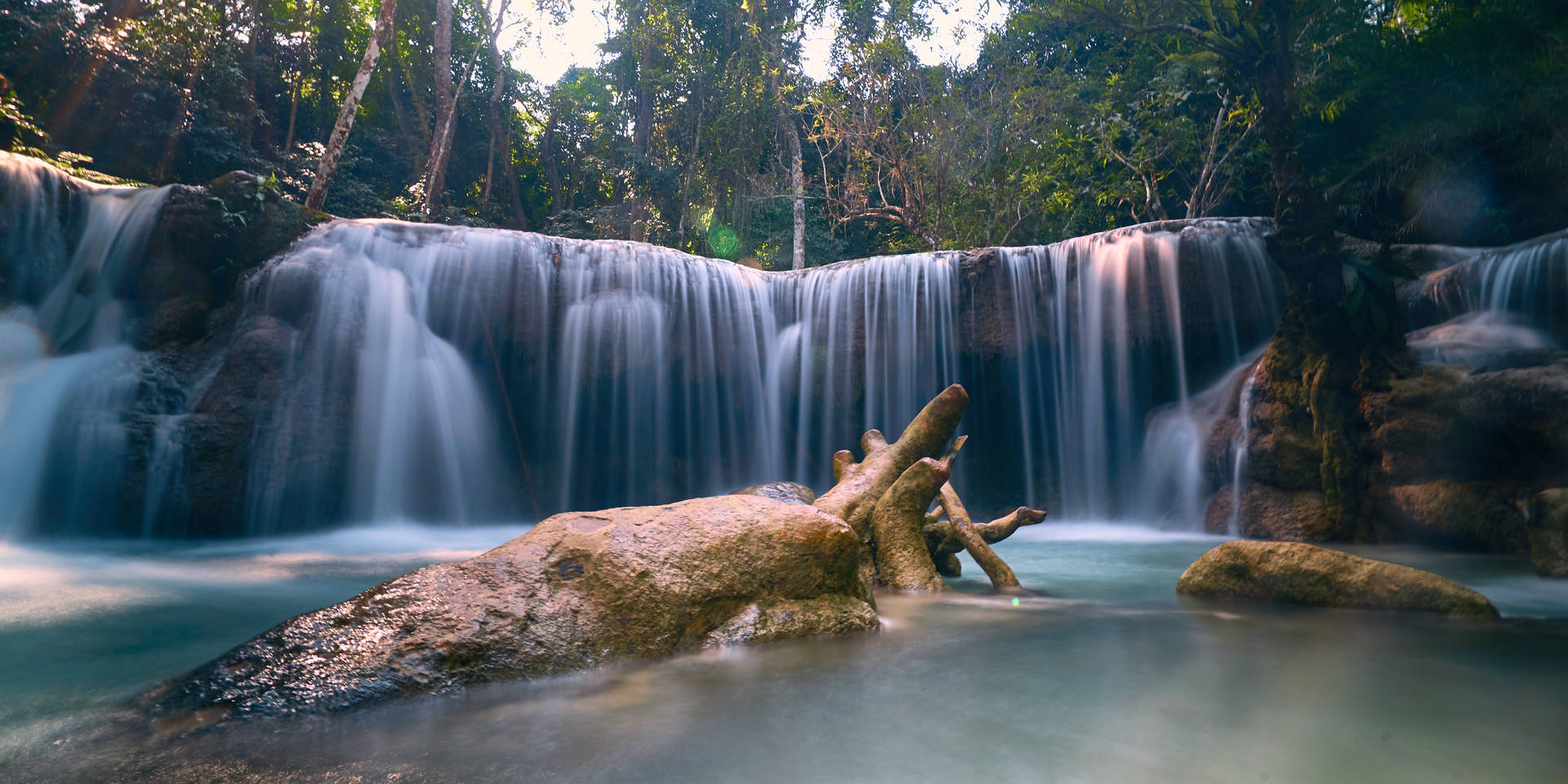 Laos Stunning Kuang Si Waterfalls Background