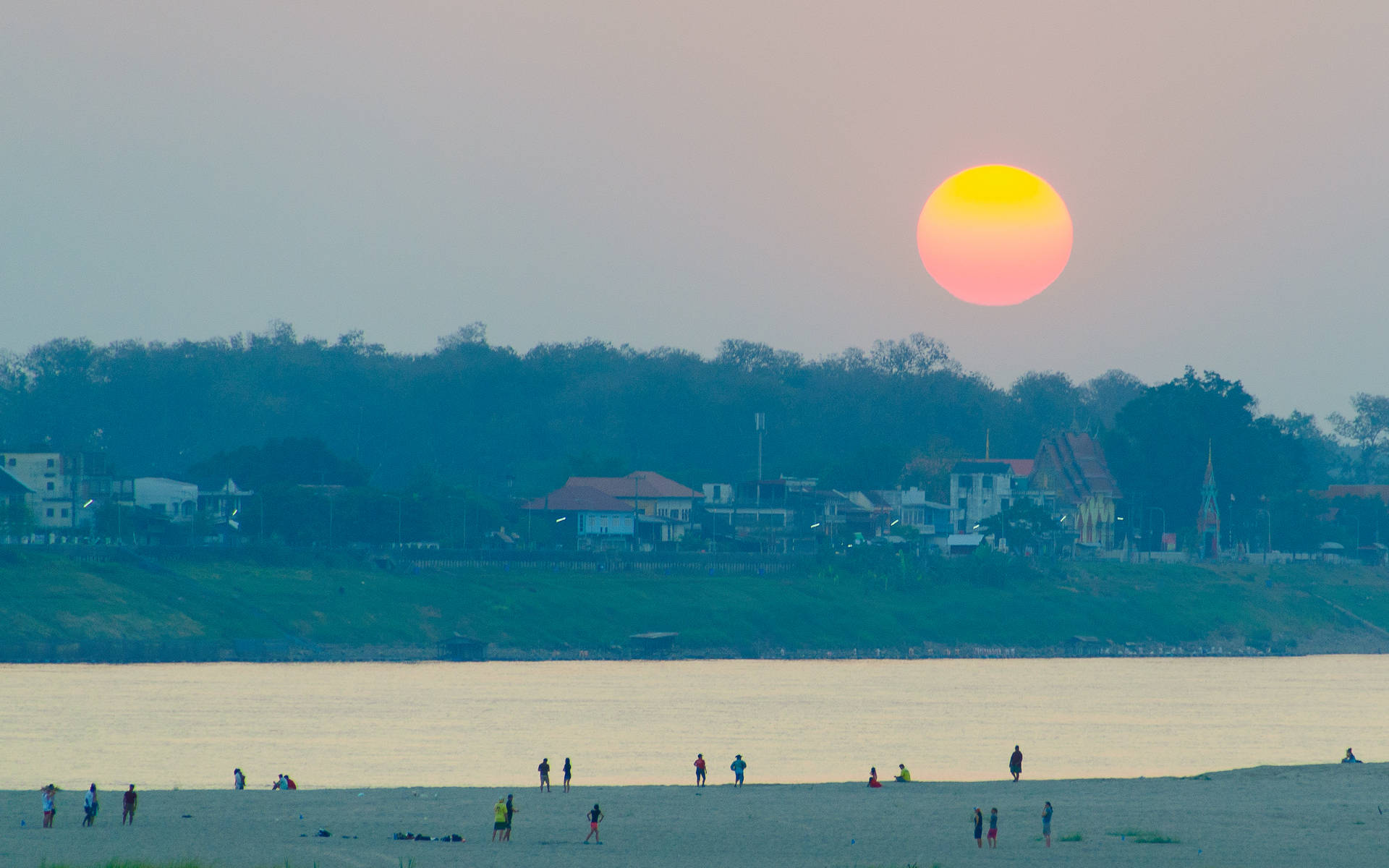 Laos Sunset In Mekong River Background