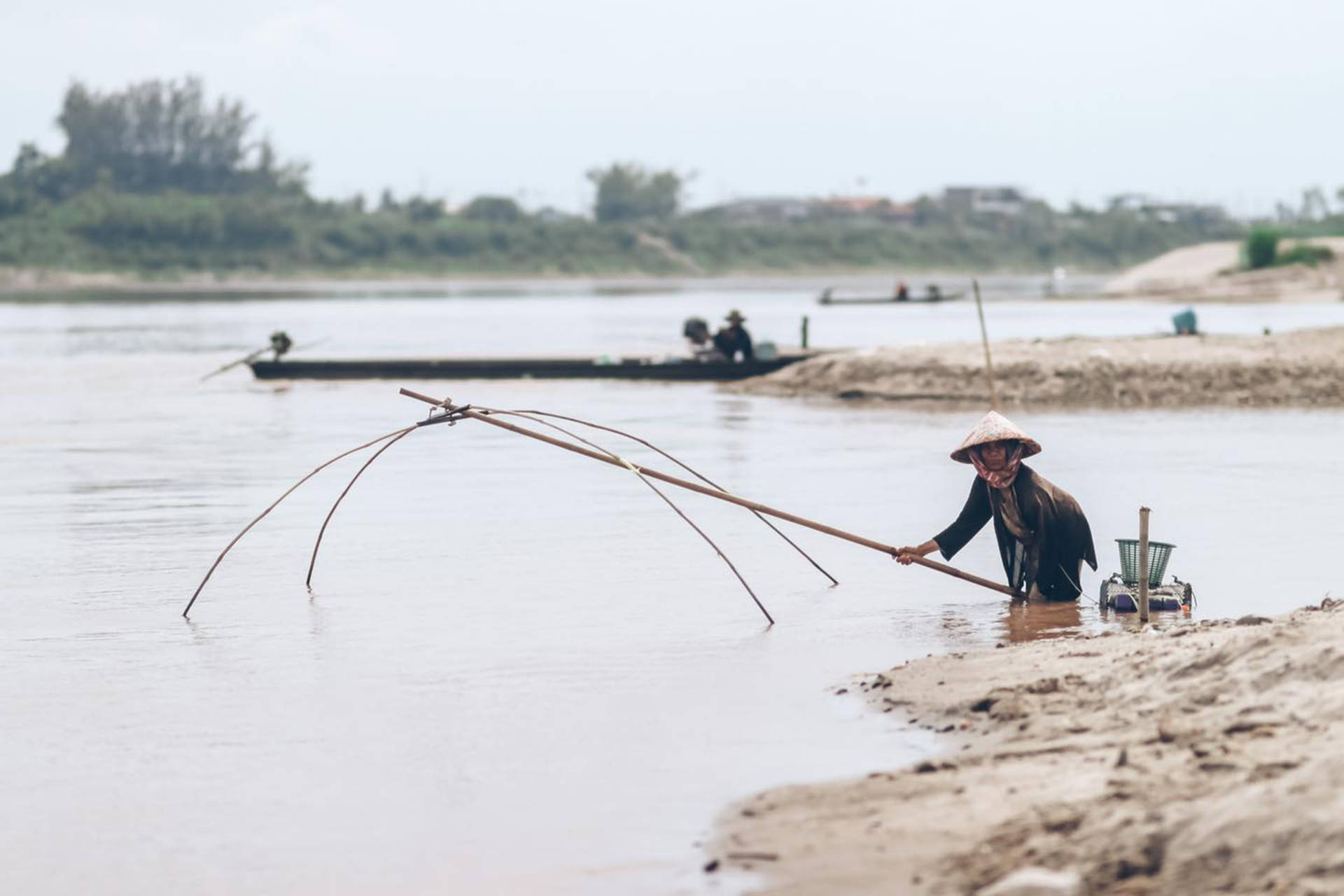 Laos Vientiane Fisherman Background