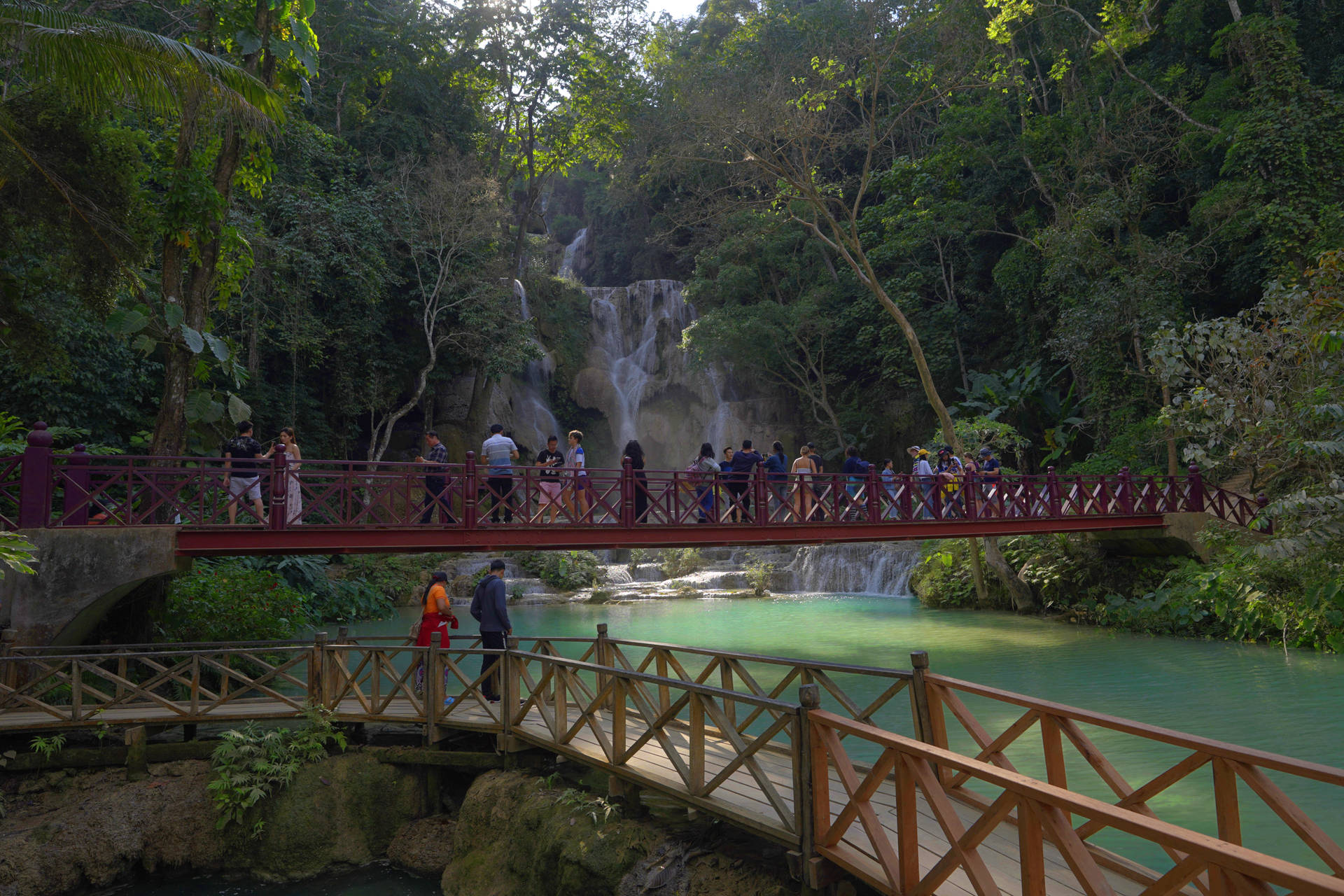 Laos Waterfall Tourist Spot Background