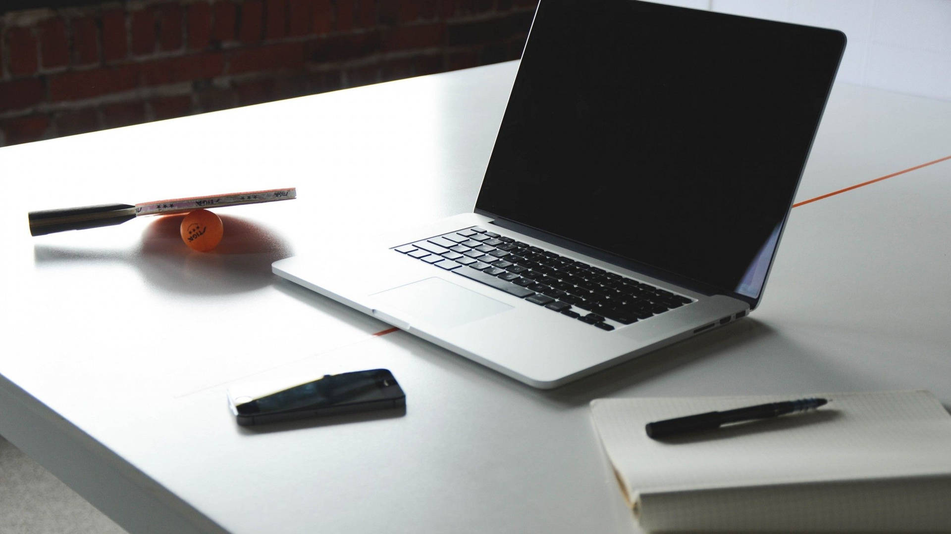 Laptop On Marble Office Desk Background