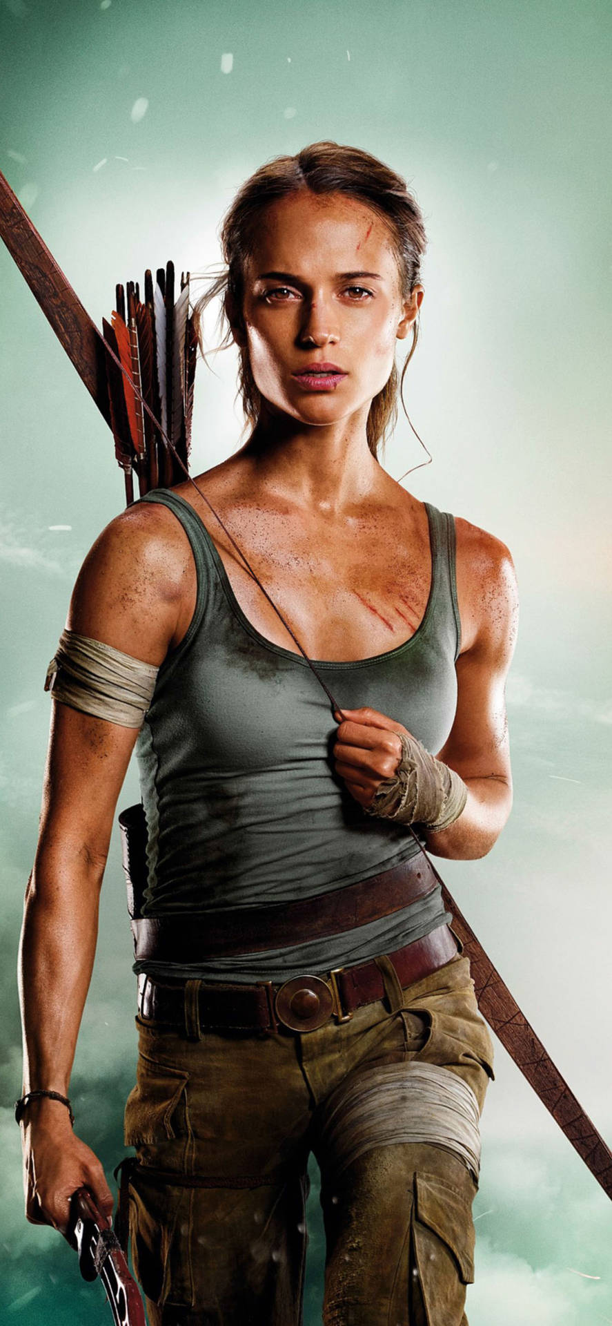 Lara Croft At Her Best With Her Trusty Weapon And An Iphone! Background