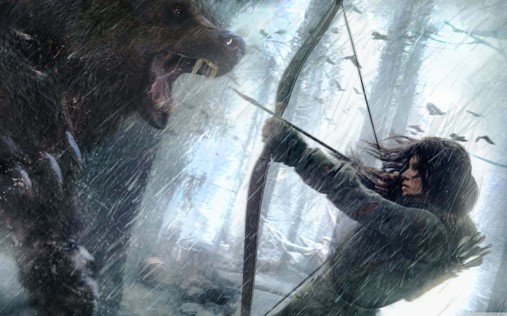 Lara Croft Battles The Elements In Rise Of The Tomb Raider Background