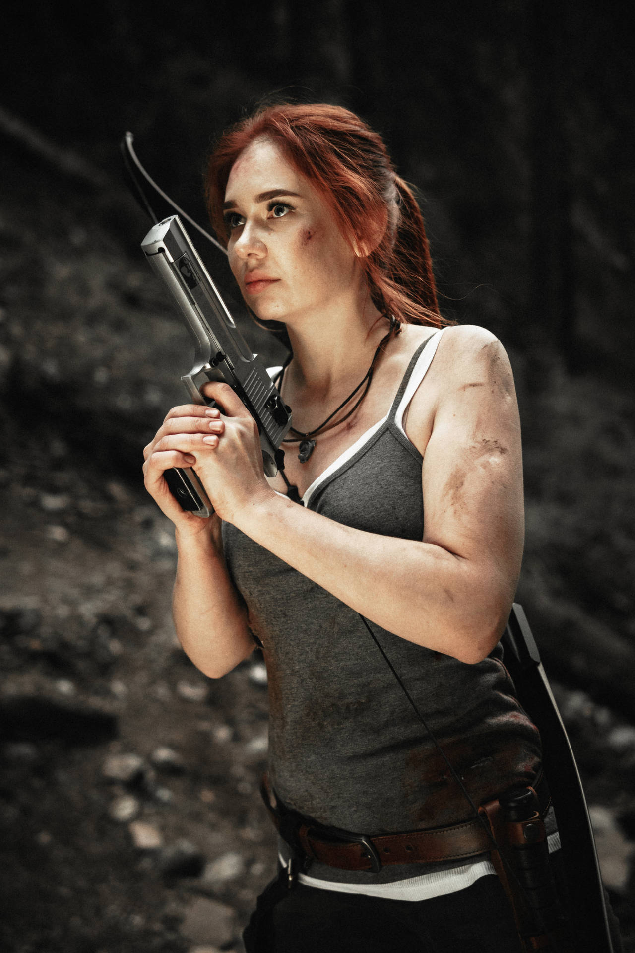 Lara Croft Cosplay With Gun Background