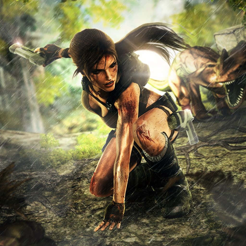 Lara Croft Diving For Buried Treasure. Background