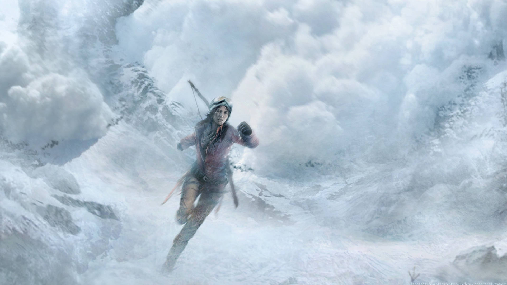 Lara Croft Running From Avalanche Background