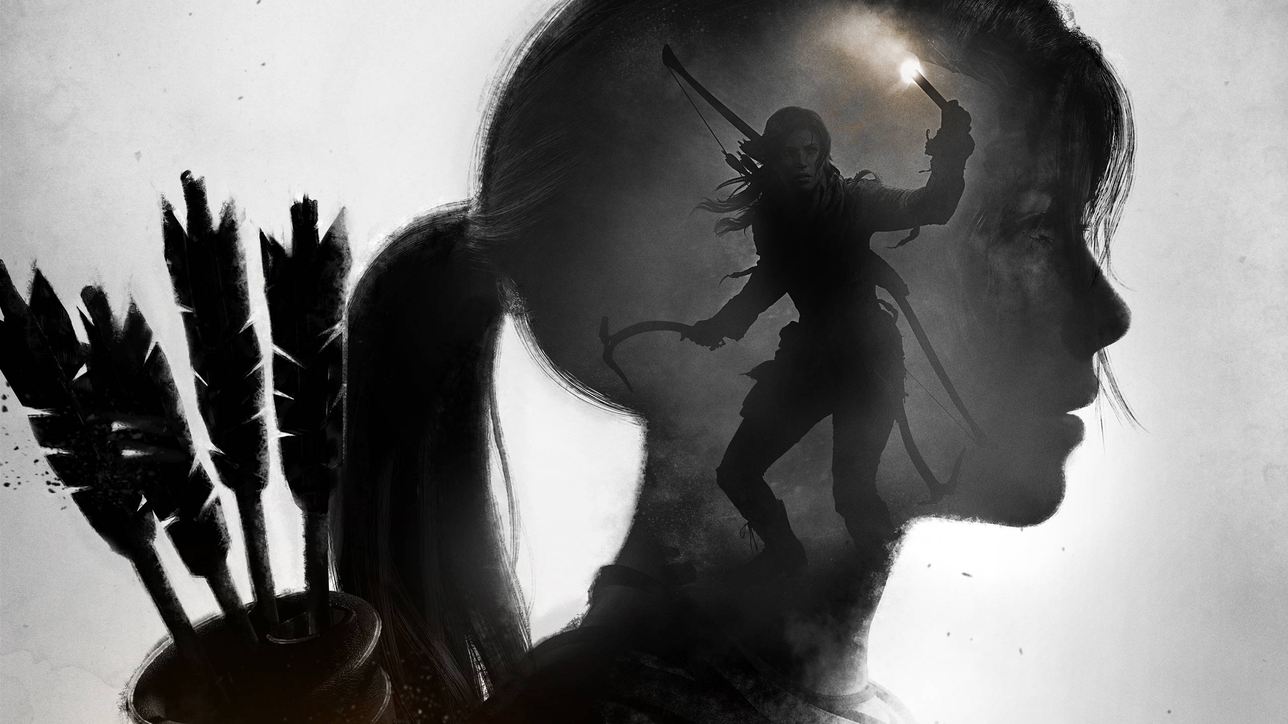 Lara Croft Silhouette In Tomb Raider Action Scene. Background