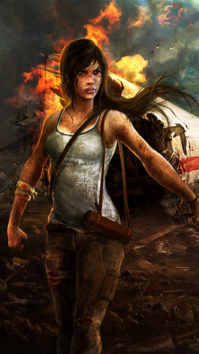 Lara Fire House Tomb Raider Iphone Background