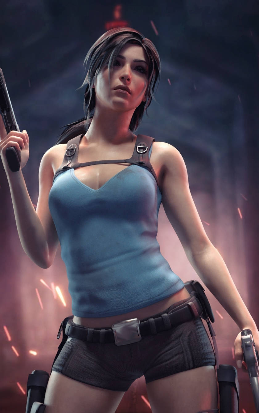 Lara Sexy Gun Tomb Raider Iphone Background