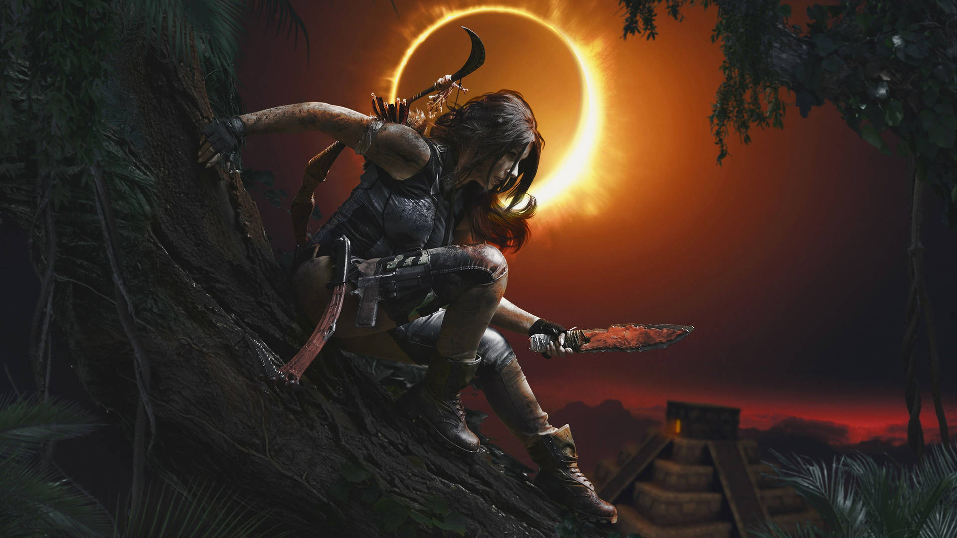 Lara With Knife Tomb Raider Game Background