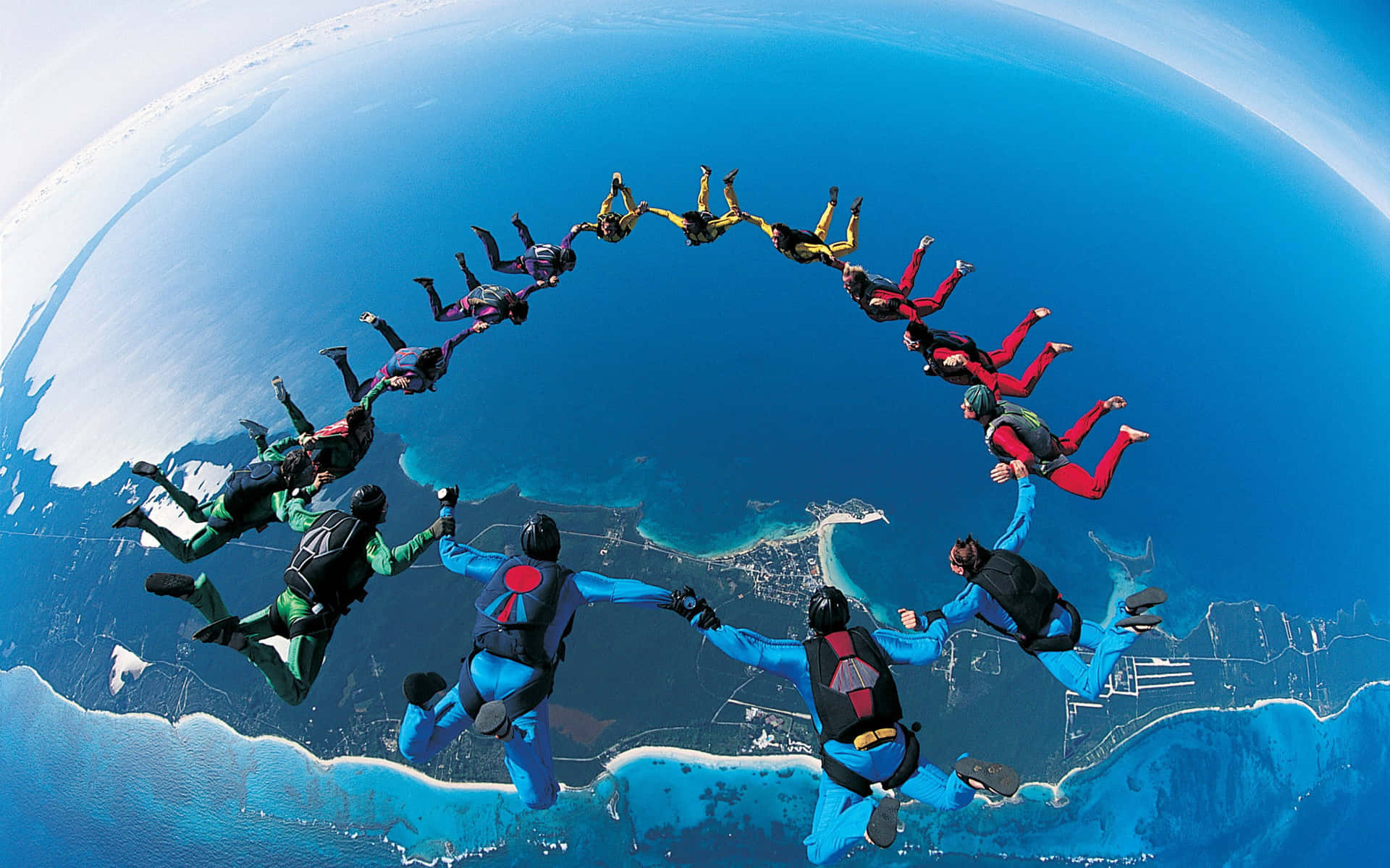 Large Circle Formation Skydiving Background