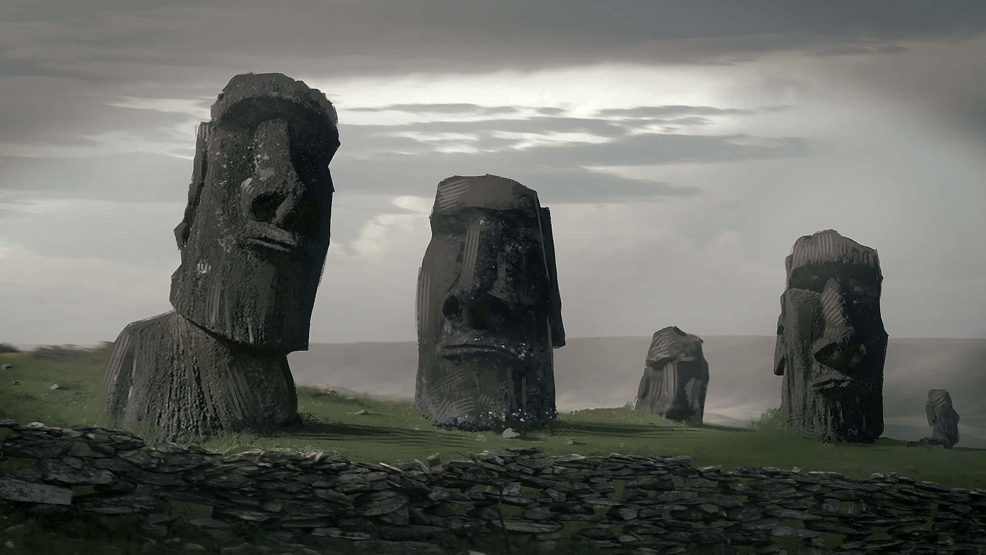Large Moai Head Figures Background