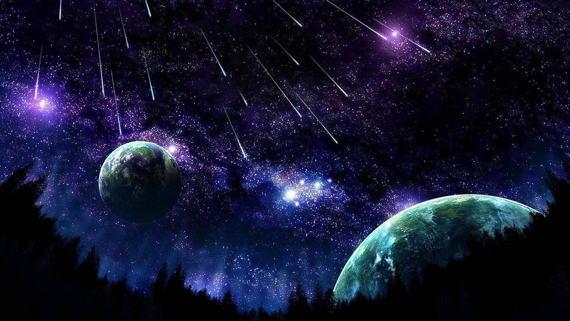 Large Moon And Falling Stars Background