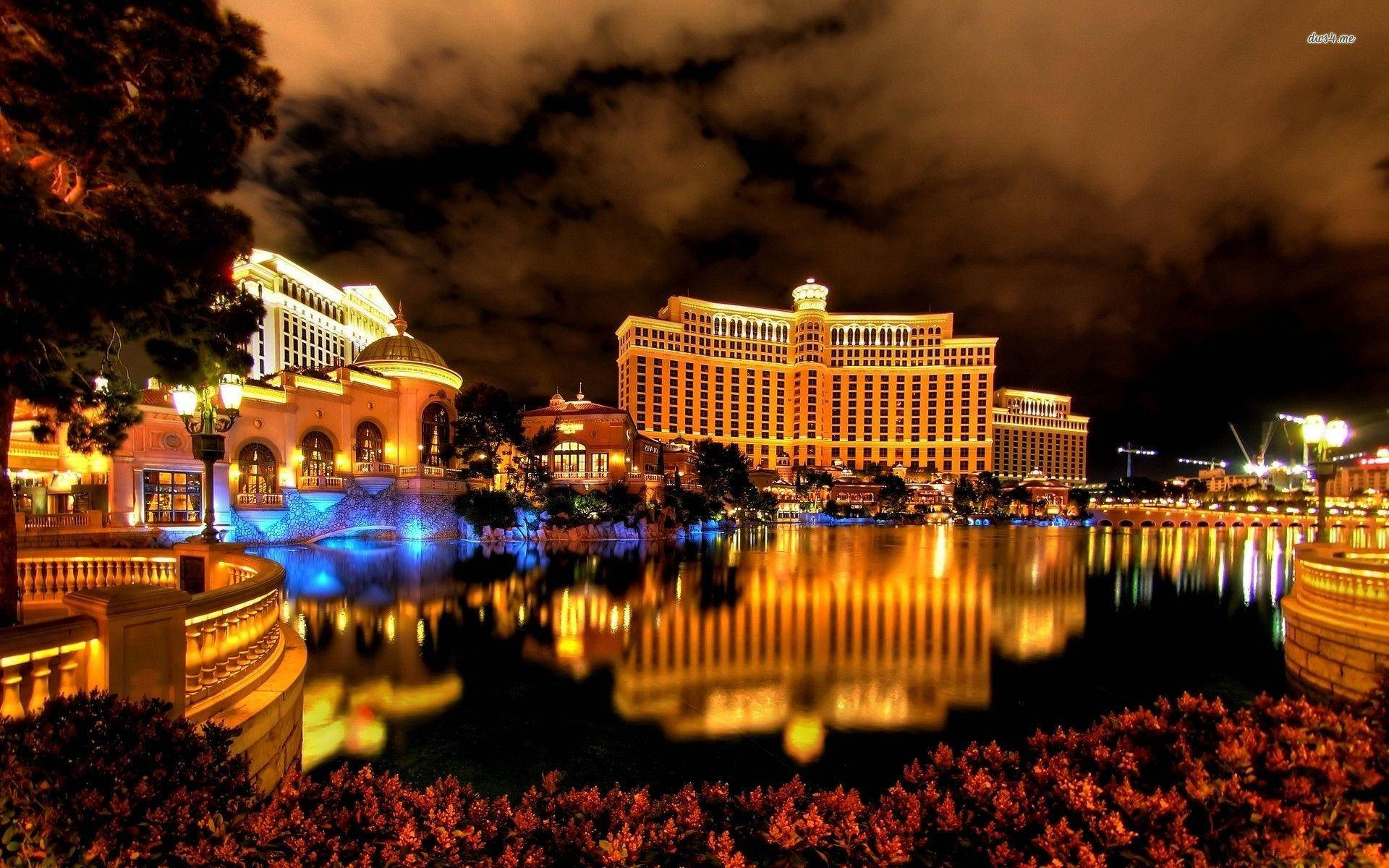 Las Vegas Strip Bellagio Casino Fountain Night Background