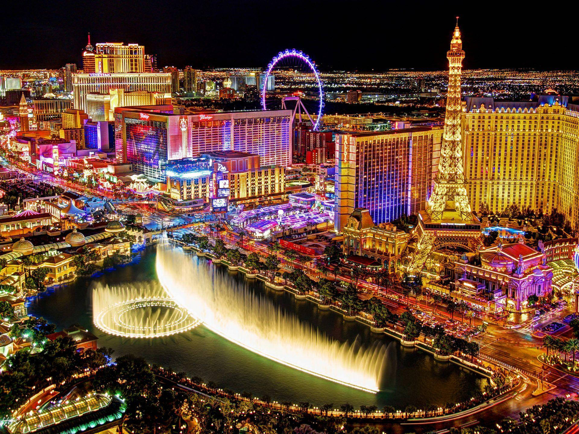 Las Vegas Strip Ferris Eiffel Fountain Background