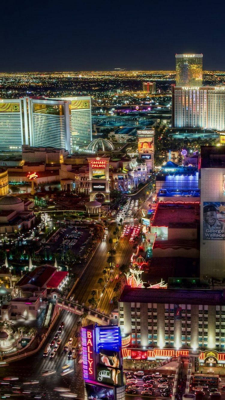 Las Vegas Strip Night Many Casinos Background