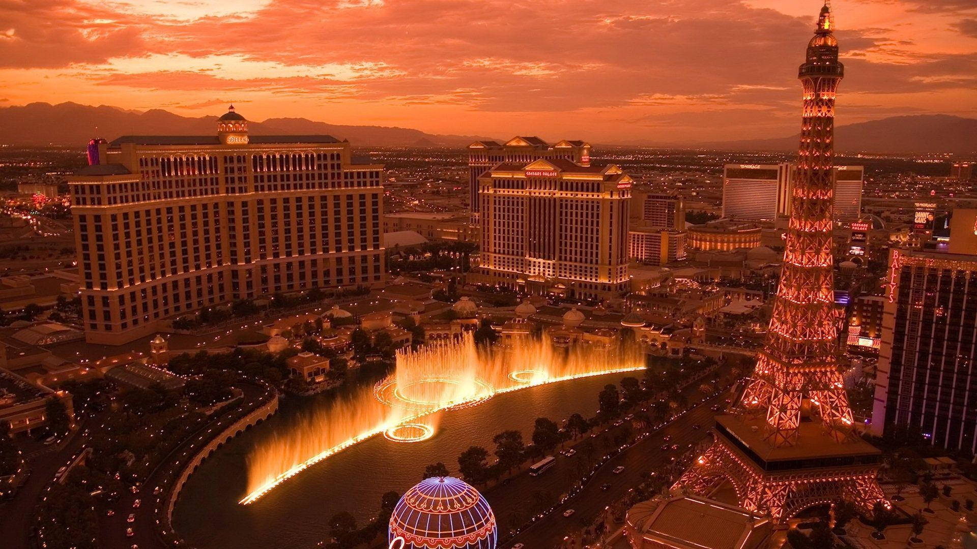 Las Vegas Strip Orange Sunset Sky Background