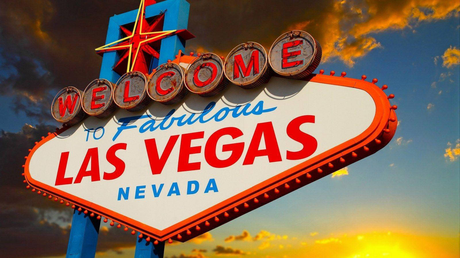 Las Vegas Strip Welcome Sign Sunset Background