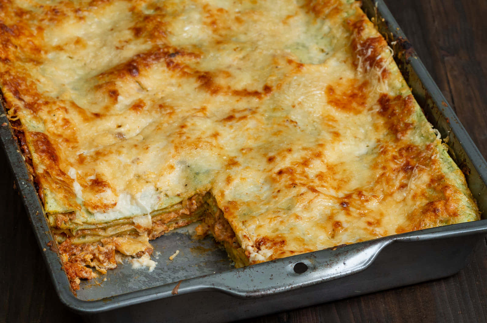 Lasagna Alla Bolognese On Steel Tray Background