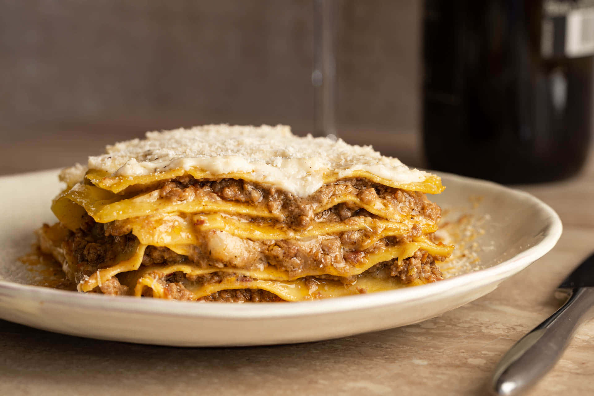 Lasagna Alla Bolognese With Parmesan Cheese Background