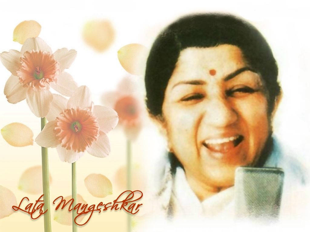 Lata Mangeshkar Flower-designed Poster Background