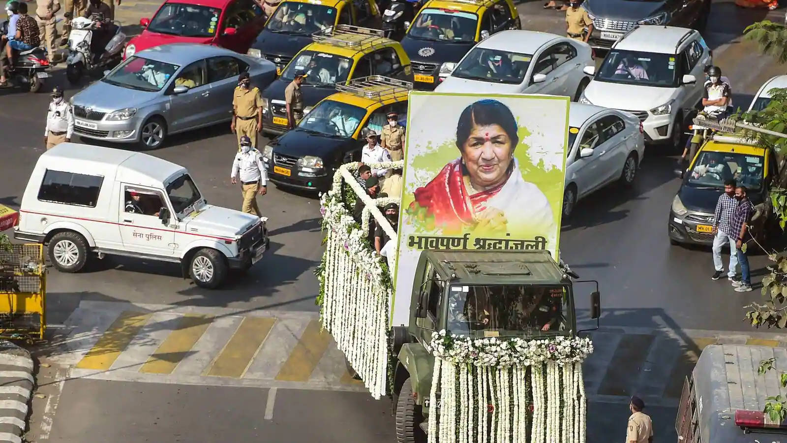 Lata Mangeshkar Funeral Procession Background