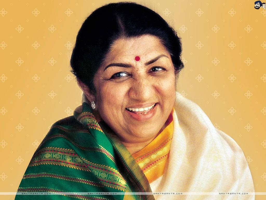 Lata Mangeshkar In Aesthetic Yellow Background