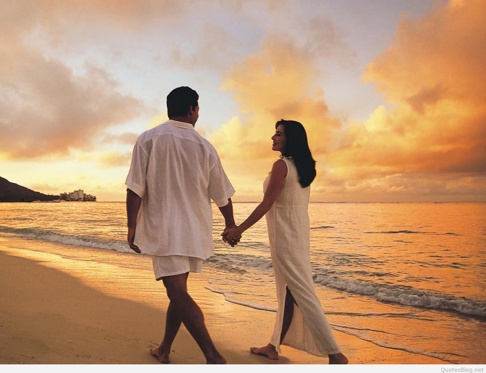 Late Afternoon Stroll Couple At Beach Background