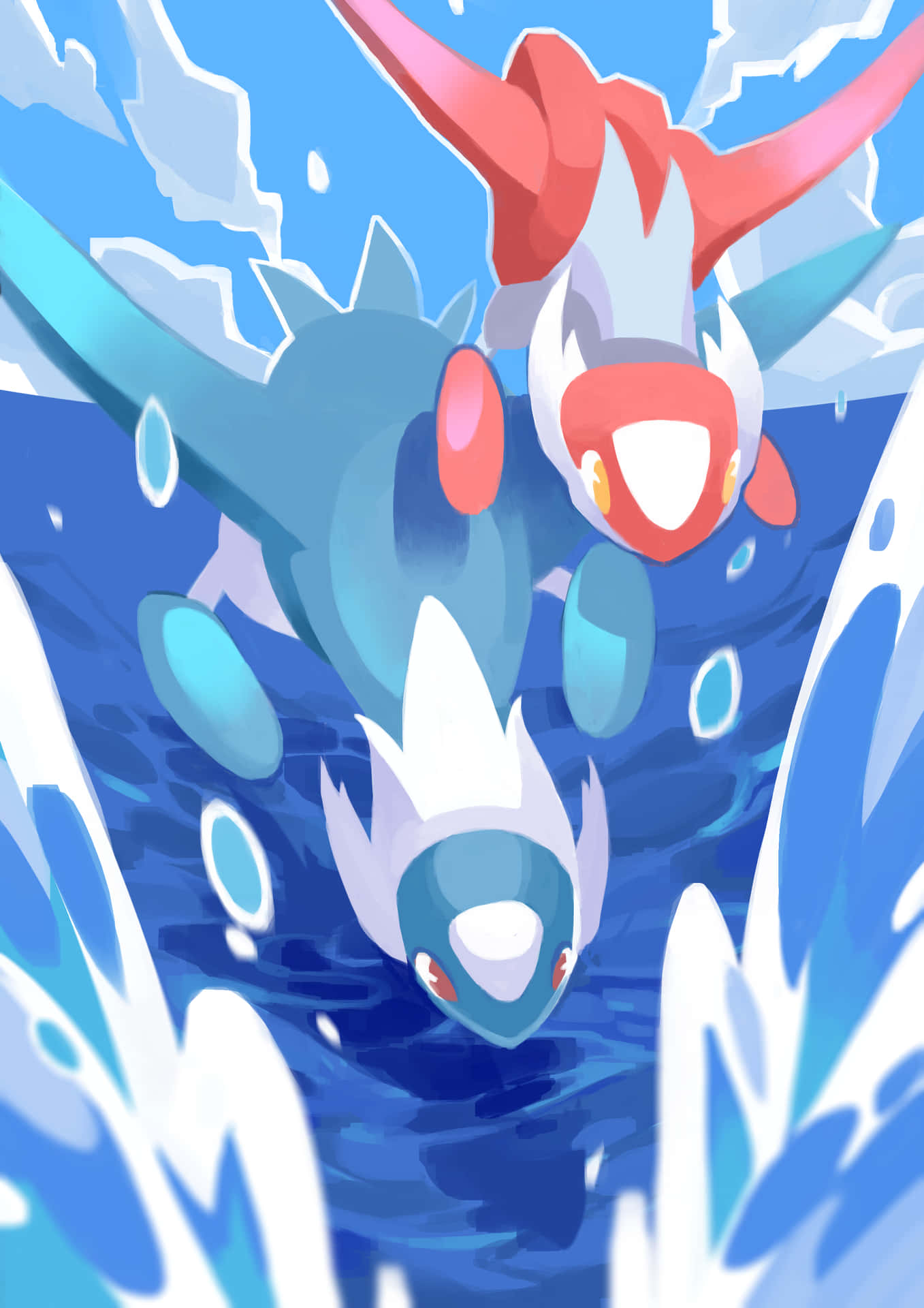 Latias And Latios Diving In Water Background
