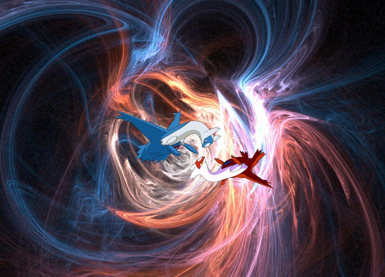 Latias And Latios In Abstract Background
