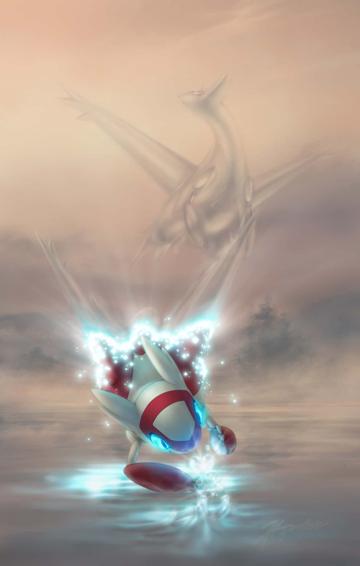 Latias Skimming Body Of Water Background