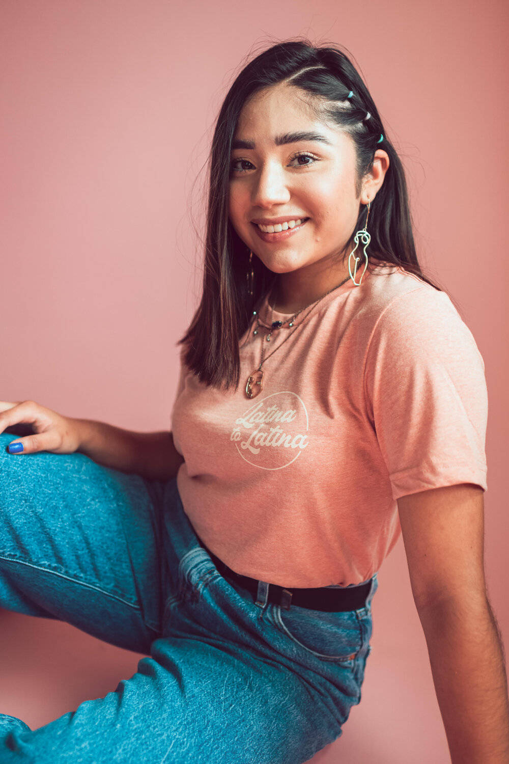 Latina Girl In Pink Background