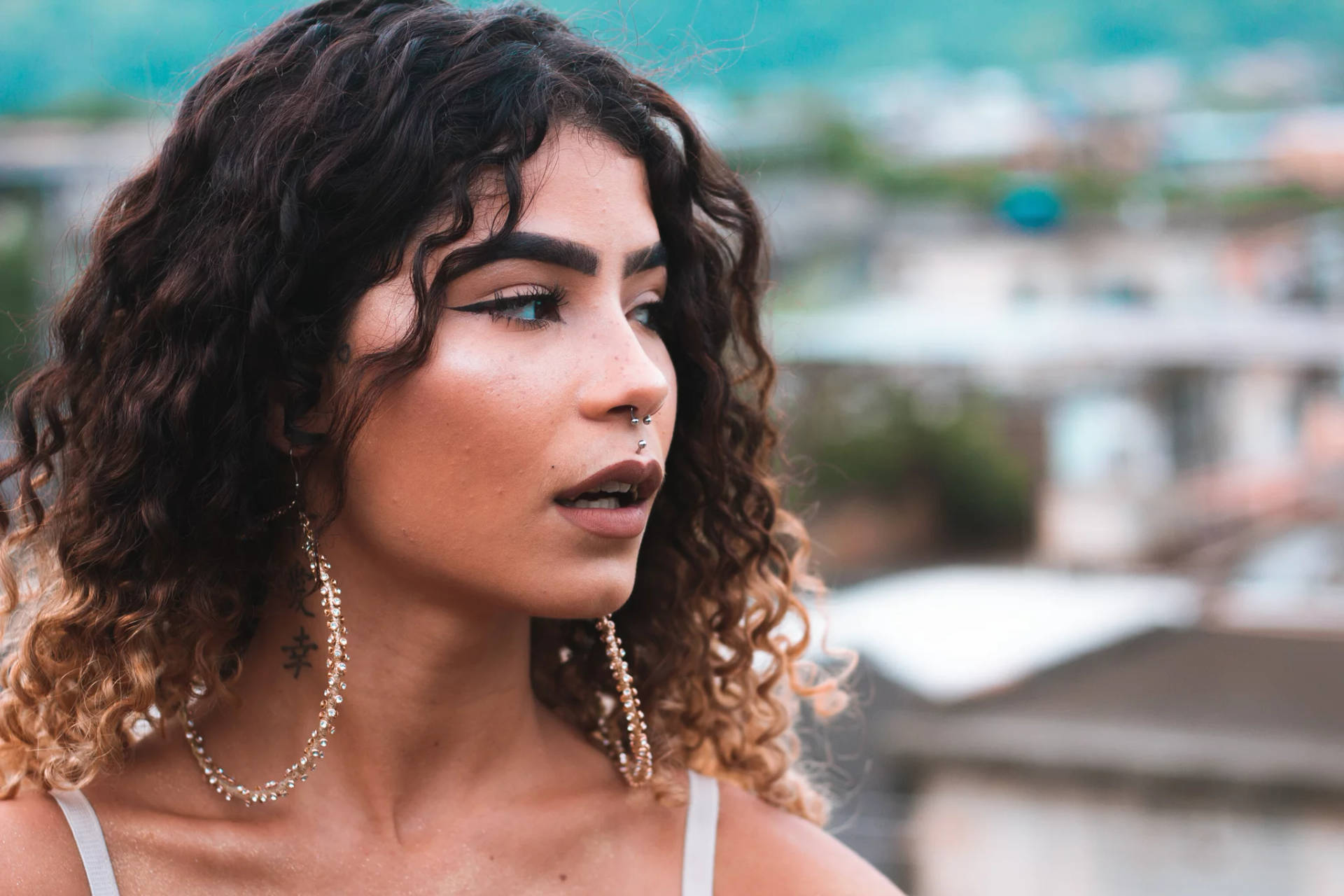 Latina Girl With Hoops Background