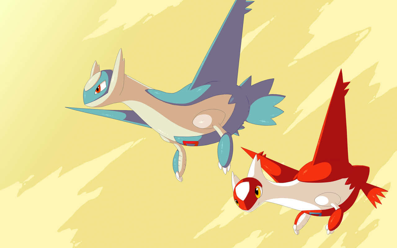 Latios And Latias In Yellow Abstract Background
