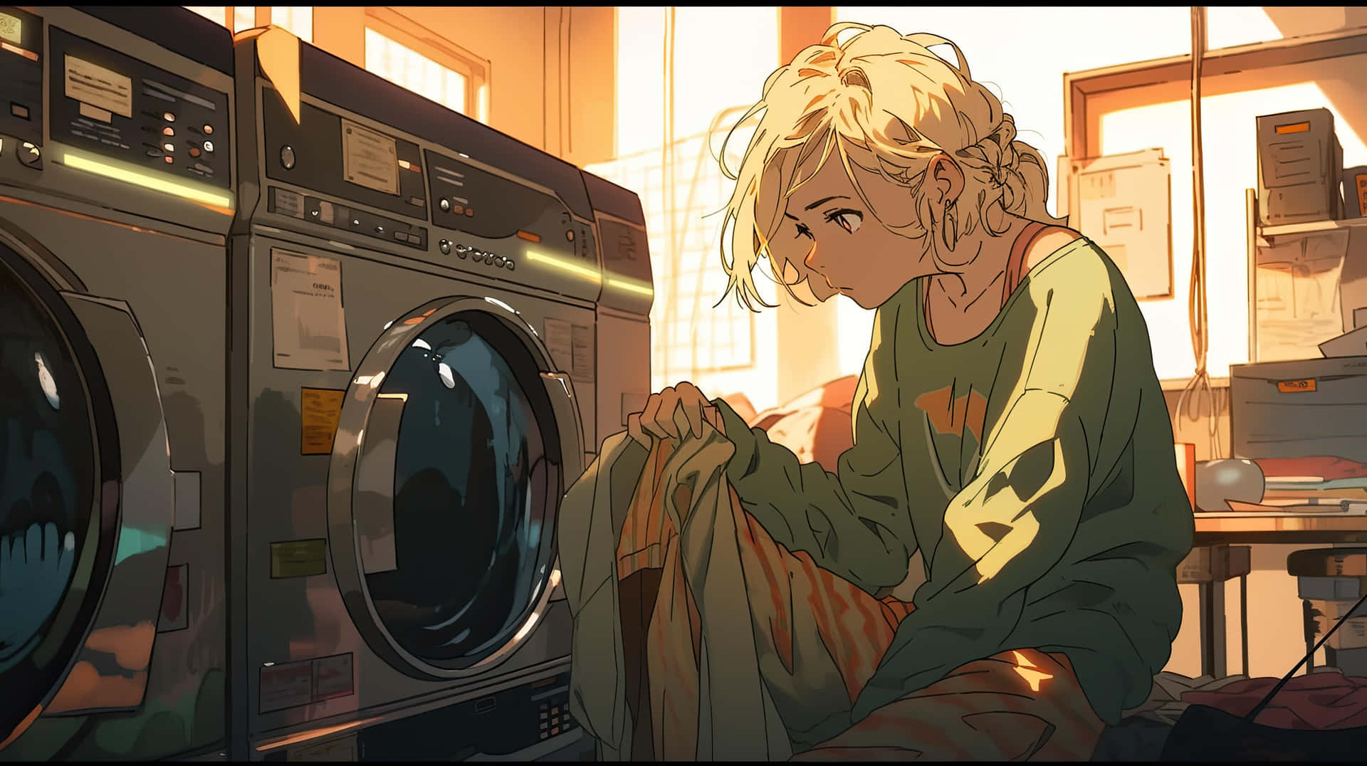 Laundry Day Sunlit Room Anime Style Background
