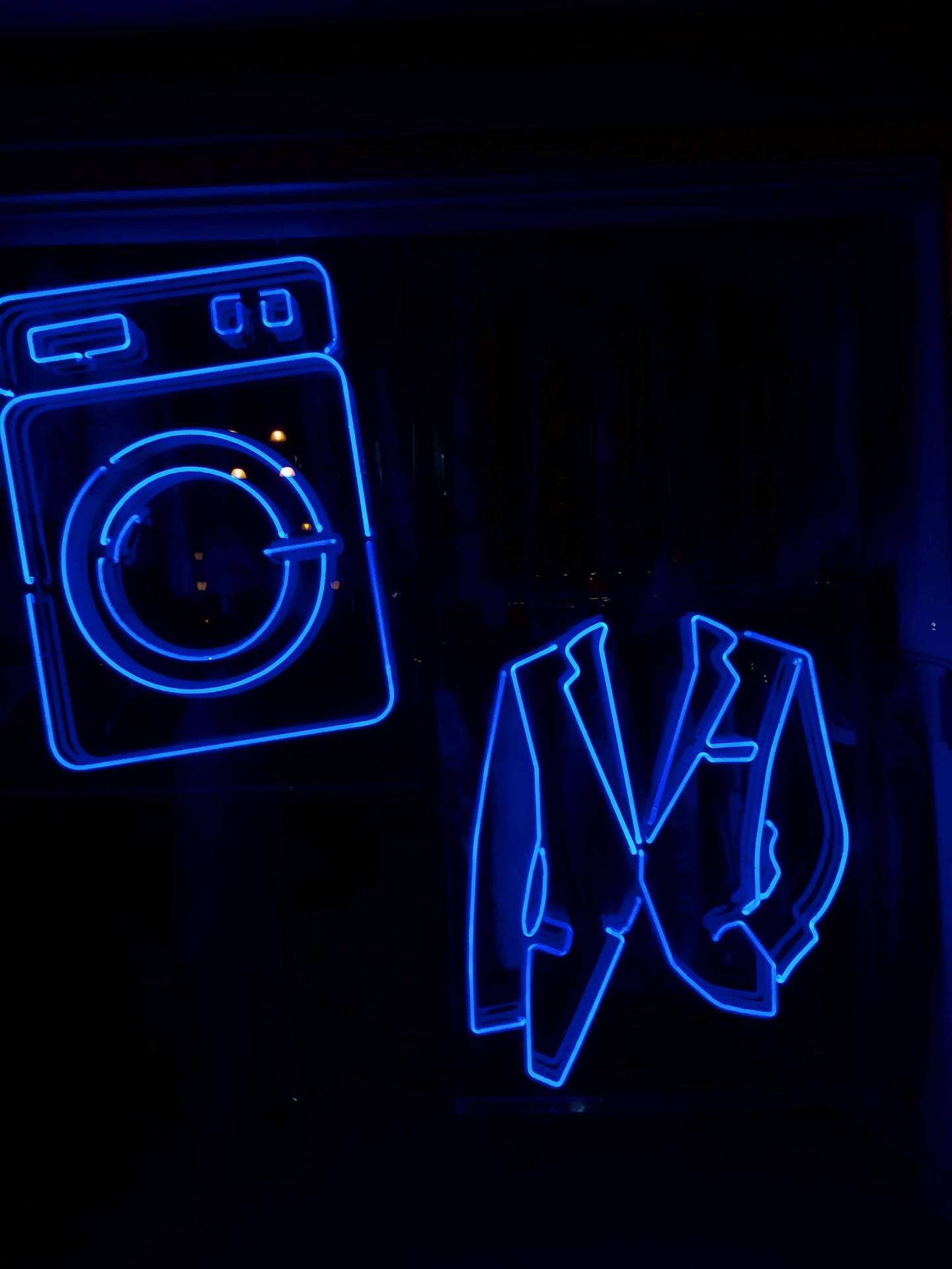 Laundry Signage In Neon Blue Iphone Background