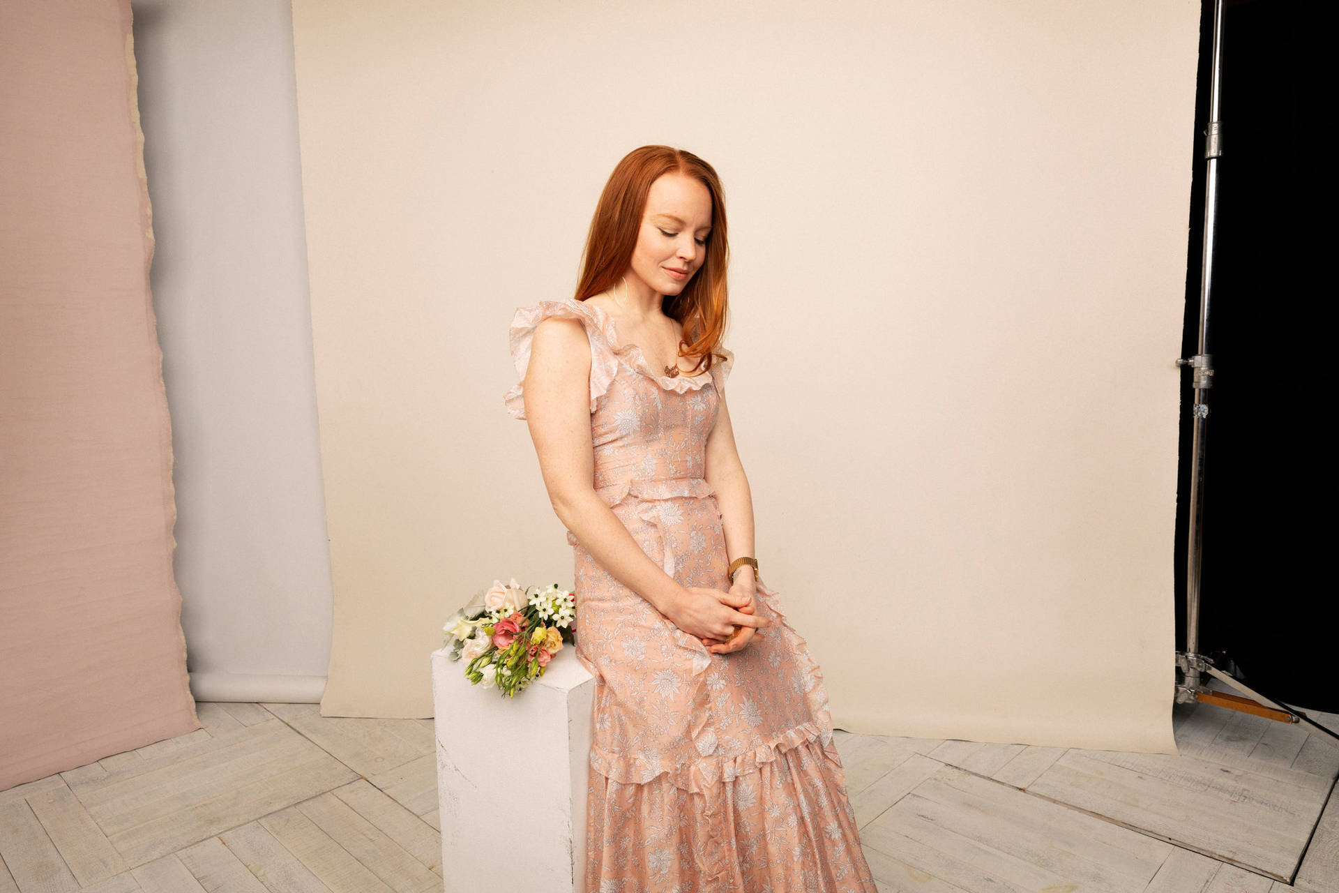 Lauren Ambrose In A Blush Colored Dress Background