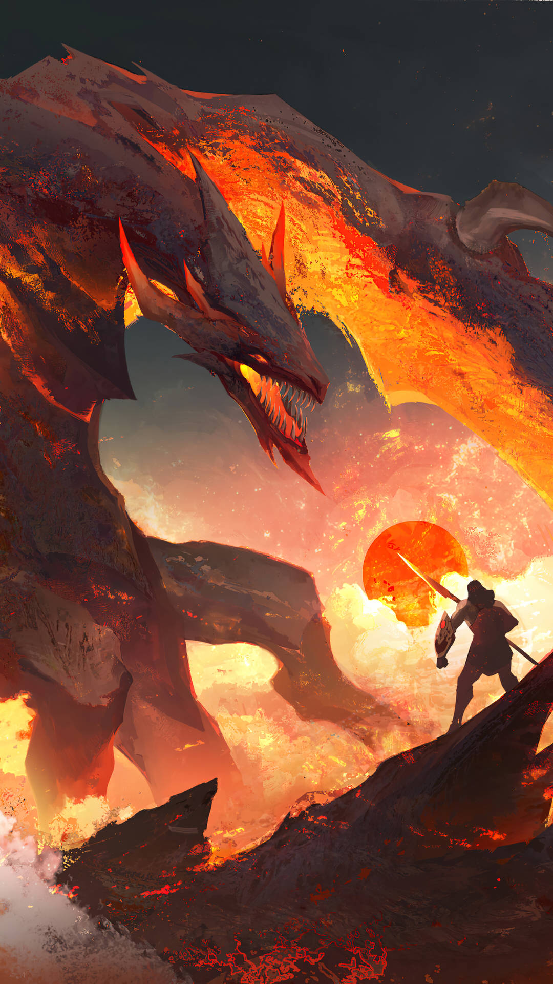 Lava Dragon Against Man Background